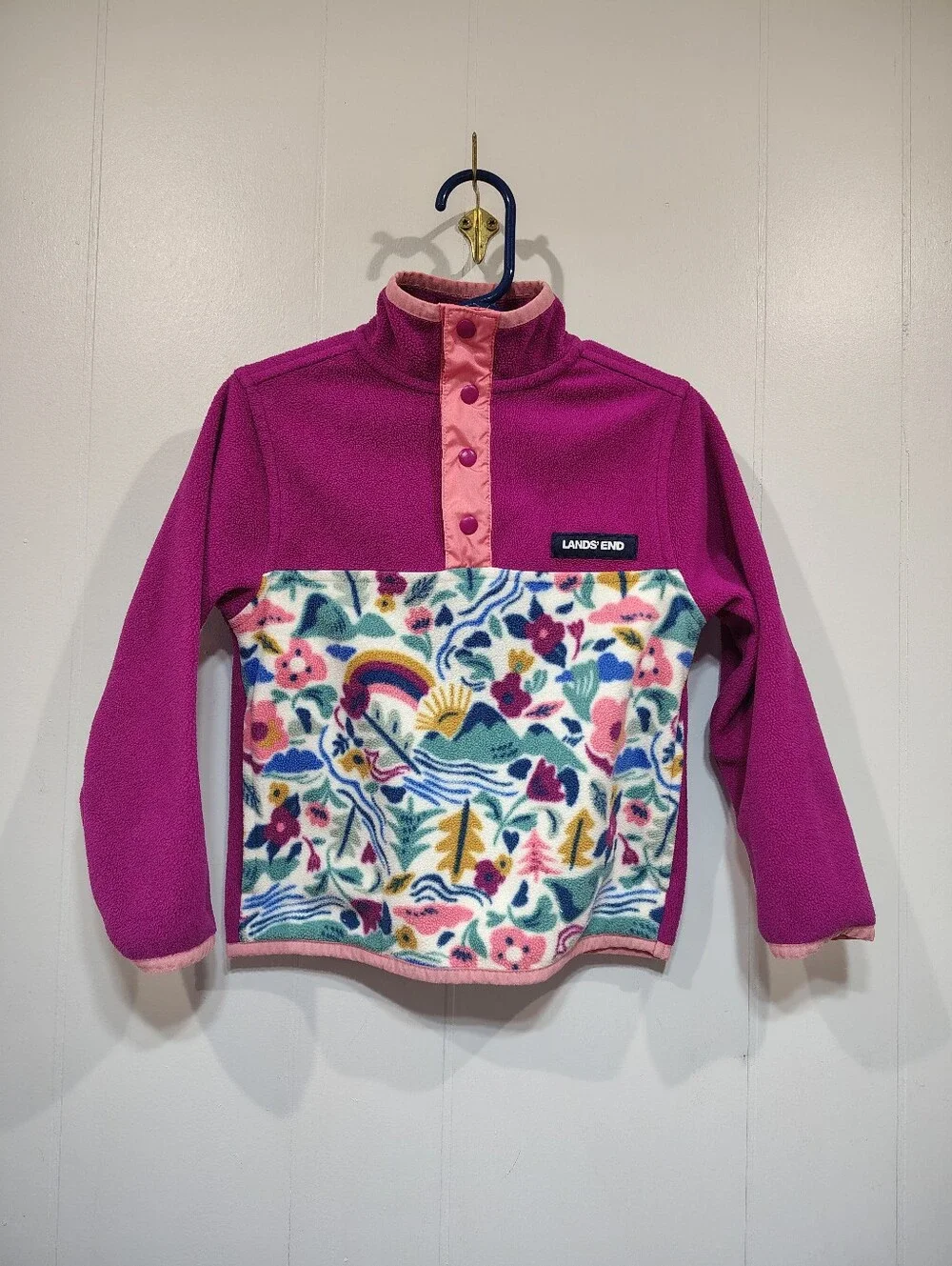 Lands' End Fleece Pullover Size XXS Size 2-3 Floral Cozy Layering Fall